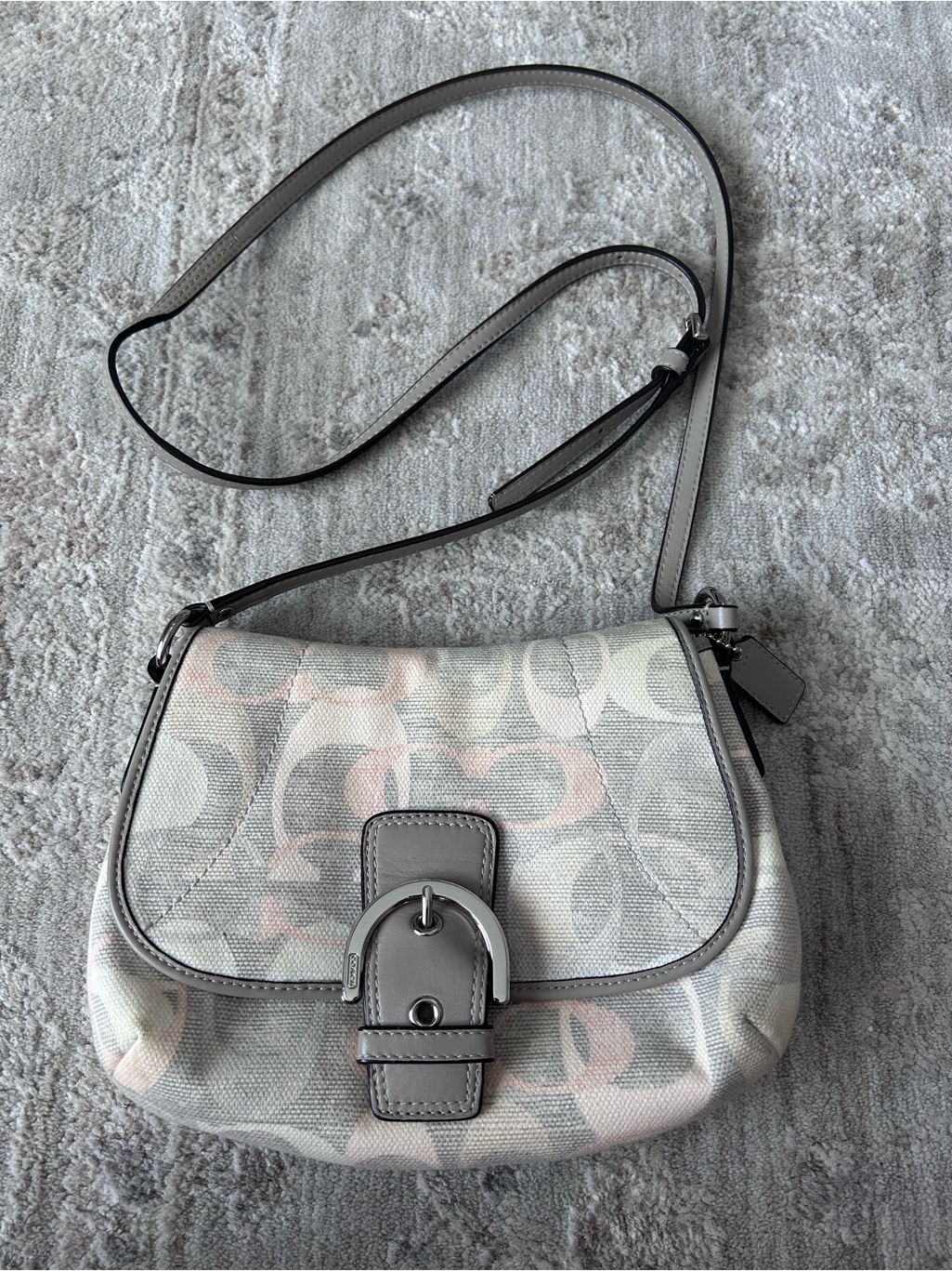 Vtg Coach Soho Signature Flap Snap Optic Linen Shoulder Crossbody Bag Purse Chic